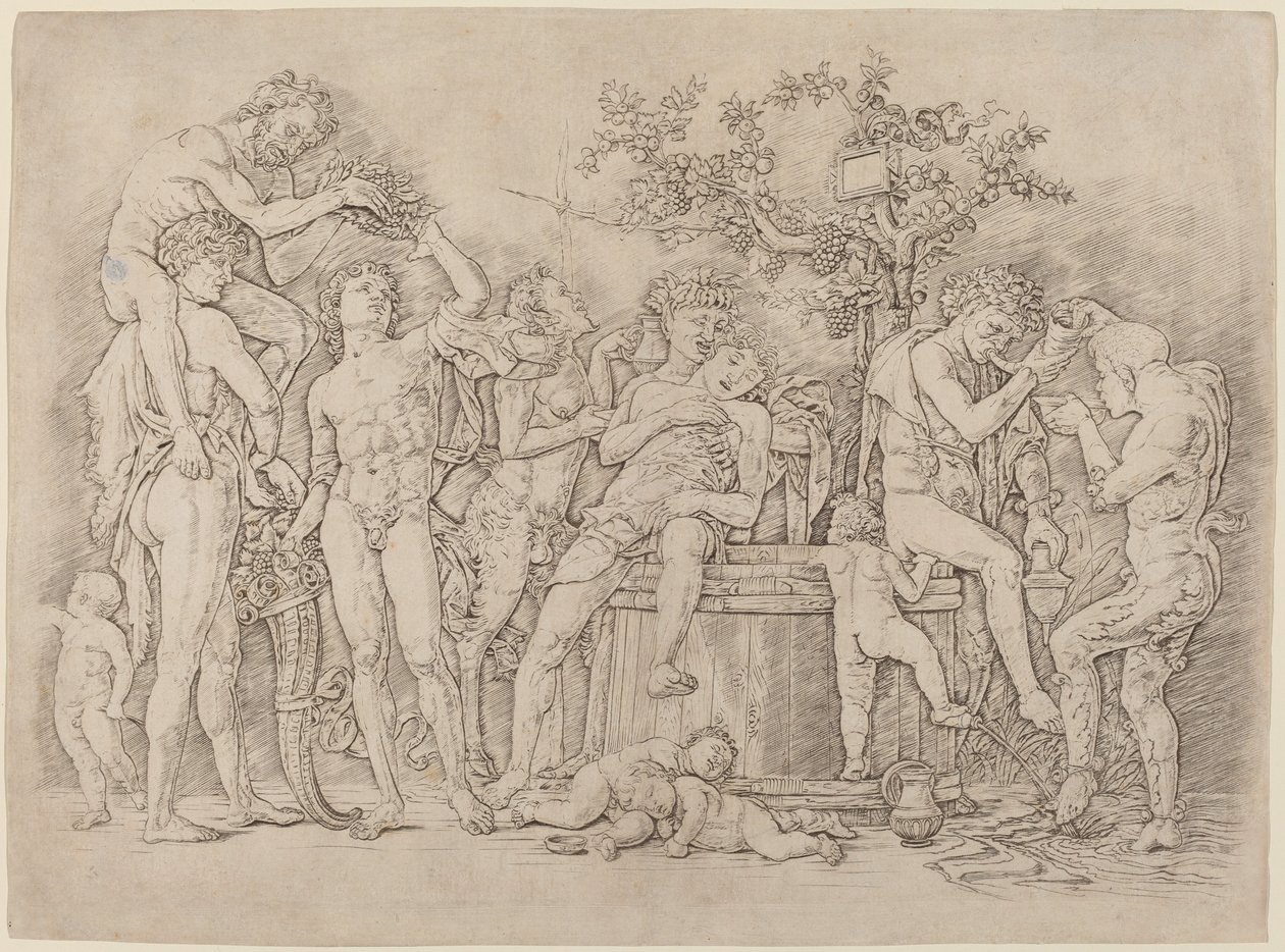 Bacchanal med ett vin Vat av Andrea Mantegna