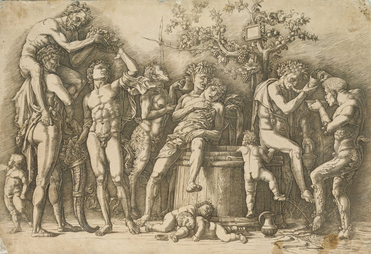 Bacchanal with a Wine Vat, c.1470-90 (gravyr och torrnål) av Andrea Mantegna