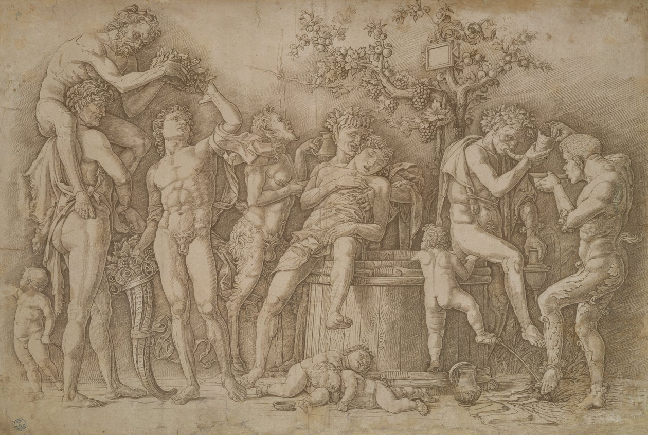Bacchanal med vinkaret, 1470-90 av Andrea Mantegna
