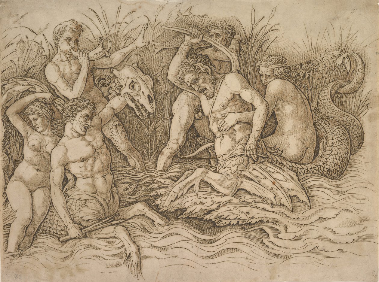Battle of the Sea-Gods högra halvan, ca. 1485-88. av Andrea Mantegna