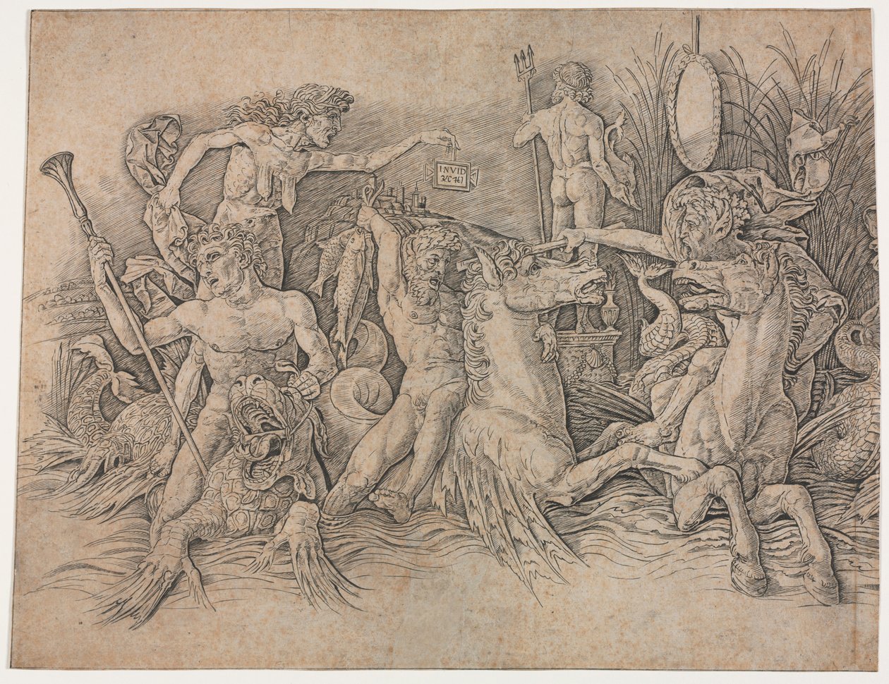 Battle of the Sea Gods - vänster del. av Andrea Mantegna