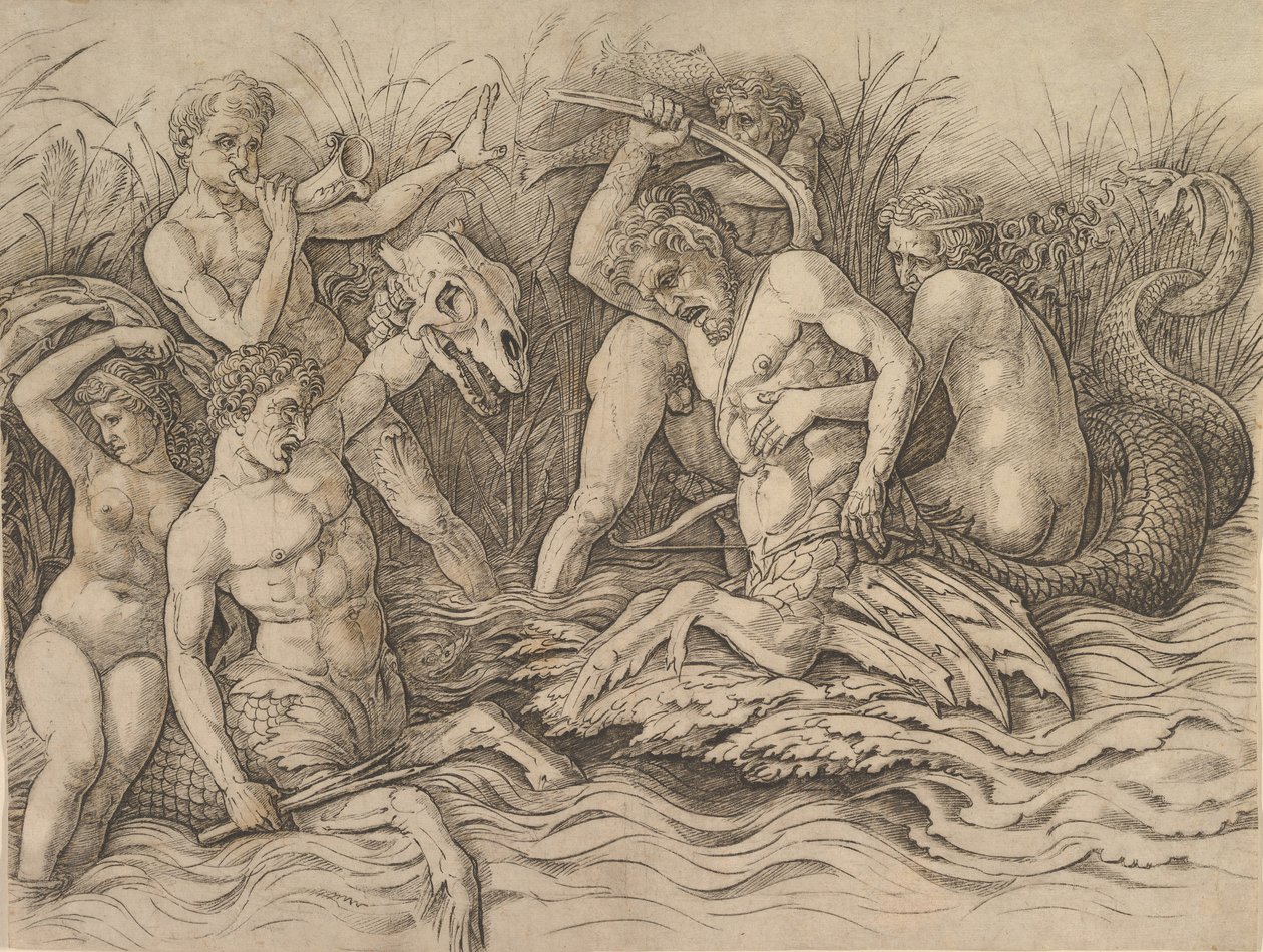 Battle of the Sea Gods Högra delen av en fris, ca. 1485-88. av Andrea Mantegna