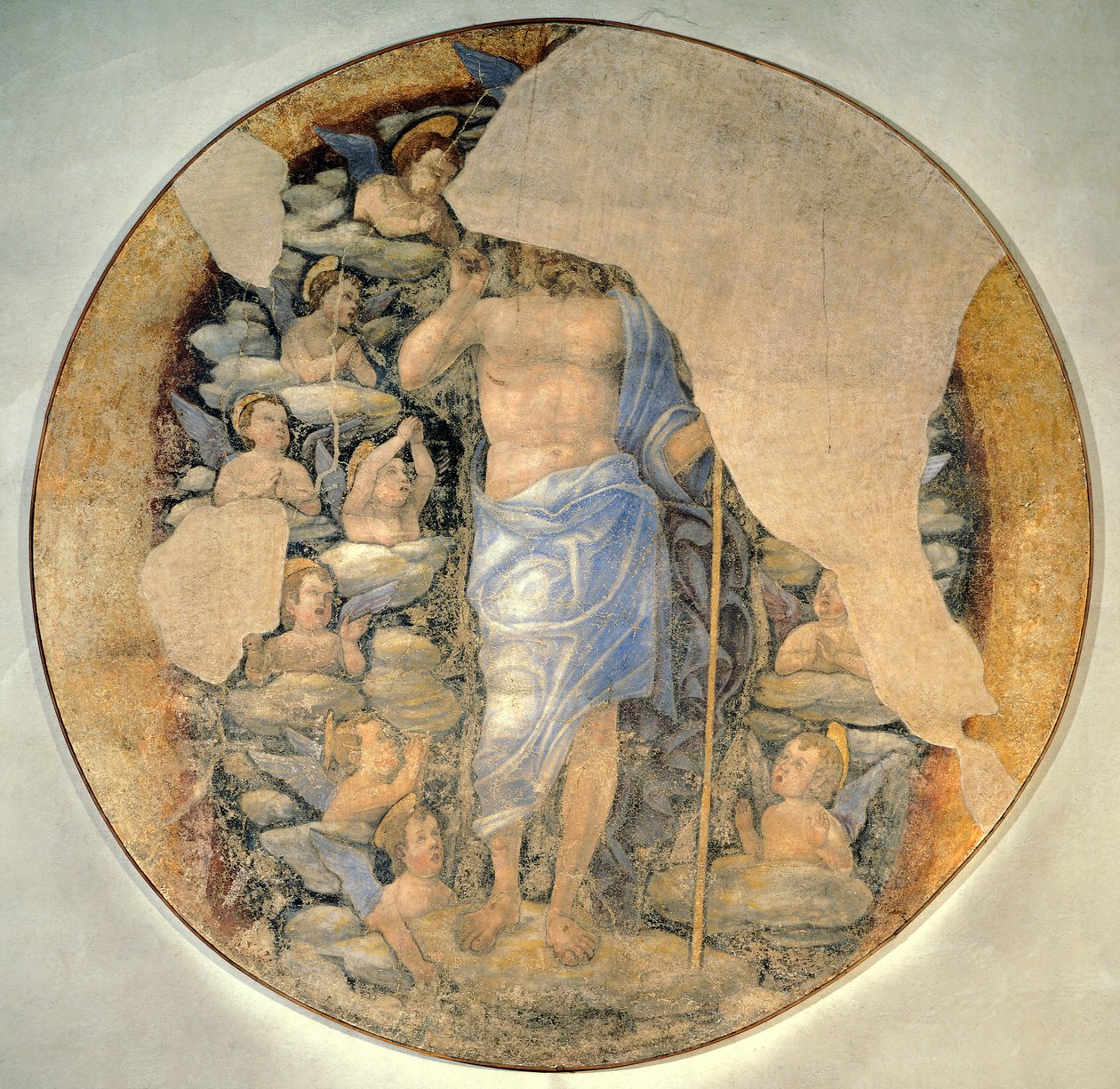 Kristus stiger upp till himlen i härlighet omgiven av änglar, cirka 1488, tillskriven Andrea Mantegna (1431-1606), fresk av Andrea Mantegna