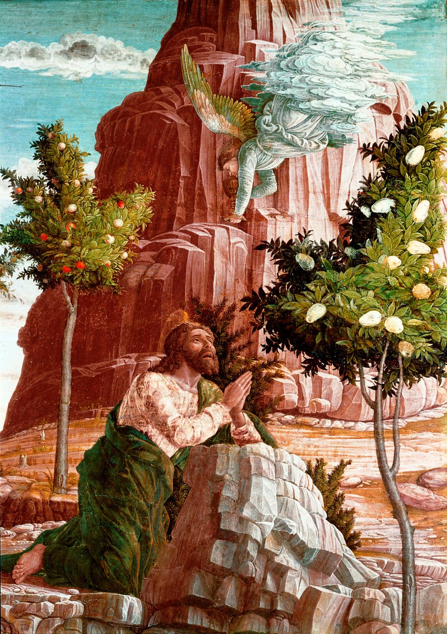 Kristus ber i Oljeträdgården. Detalj. Predelle av altartavlan i San Zeno de Verona. Målning (tempera) på trä av Andrea Mantegna (1431-1506) av Andrea Mantegna