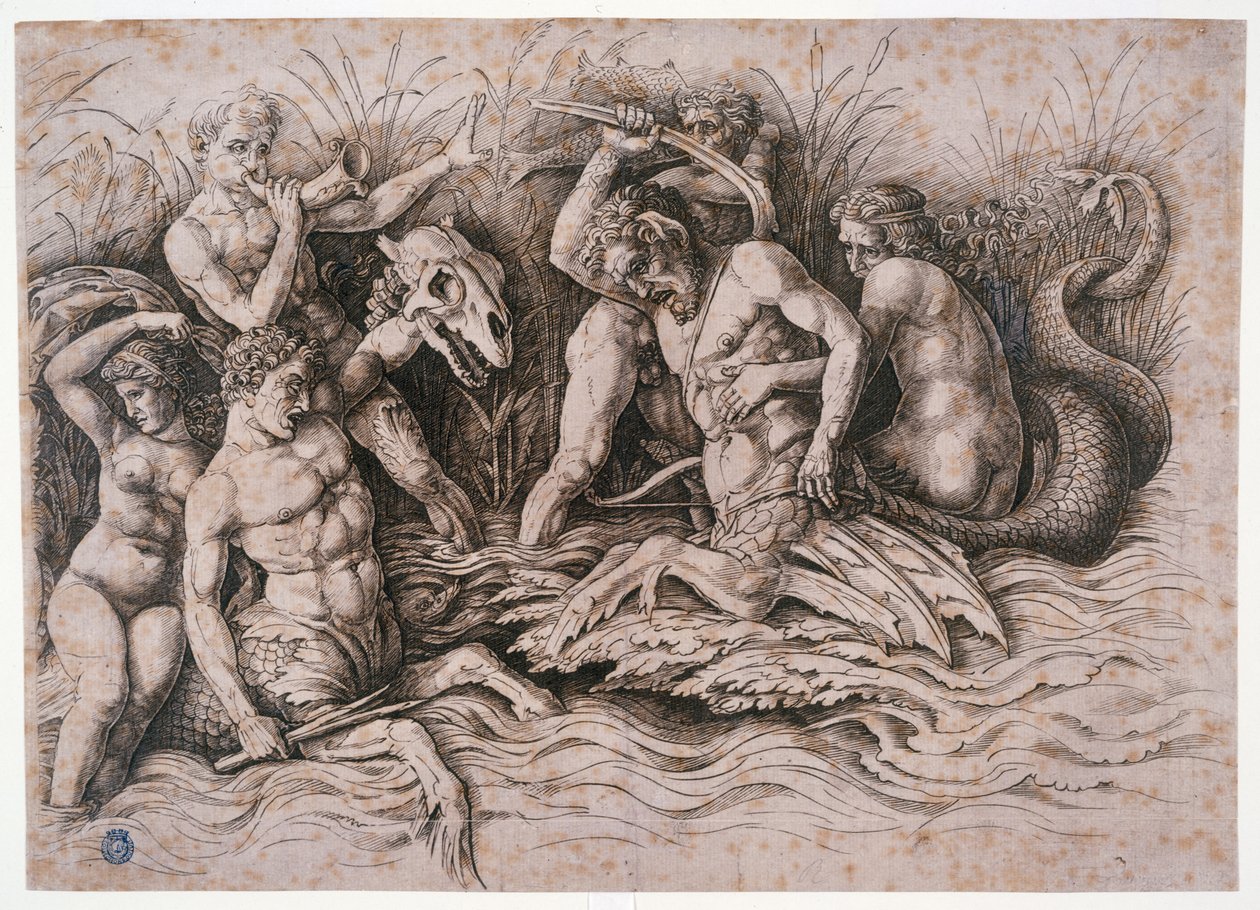 Strid mellan två vattenmän av Andrea Mantegna