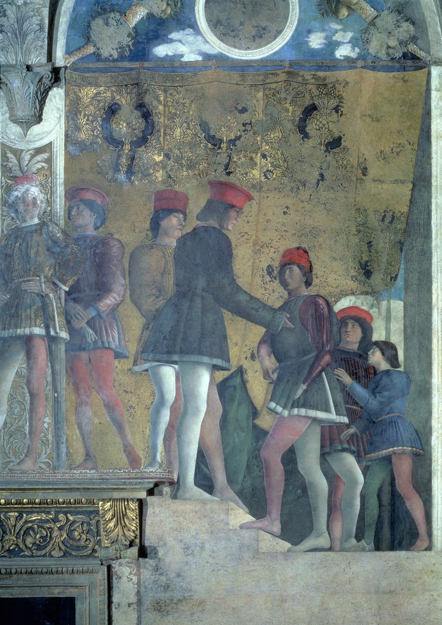 Hovmän från Marchese Ludovico Gonzaga III:s hov av Mantua, från Camera degli Sposi eller Camera Picta, 1465-74 freskdetalj av 78449 av Andrea Mantegna