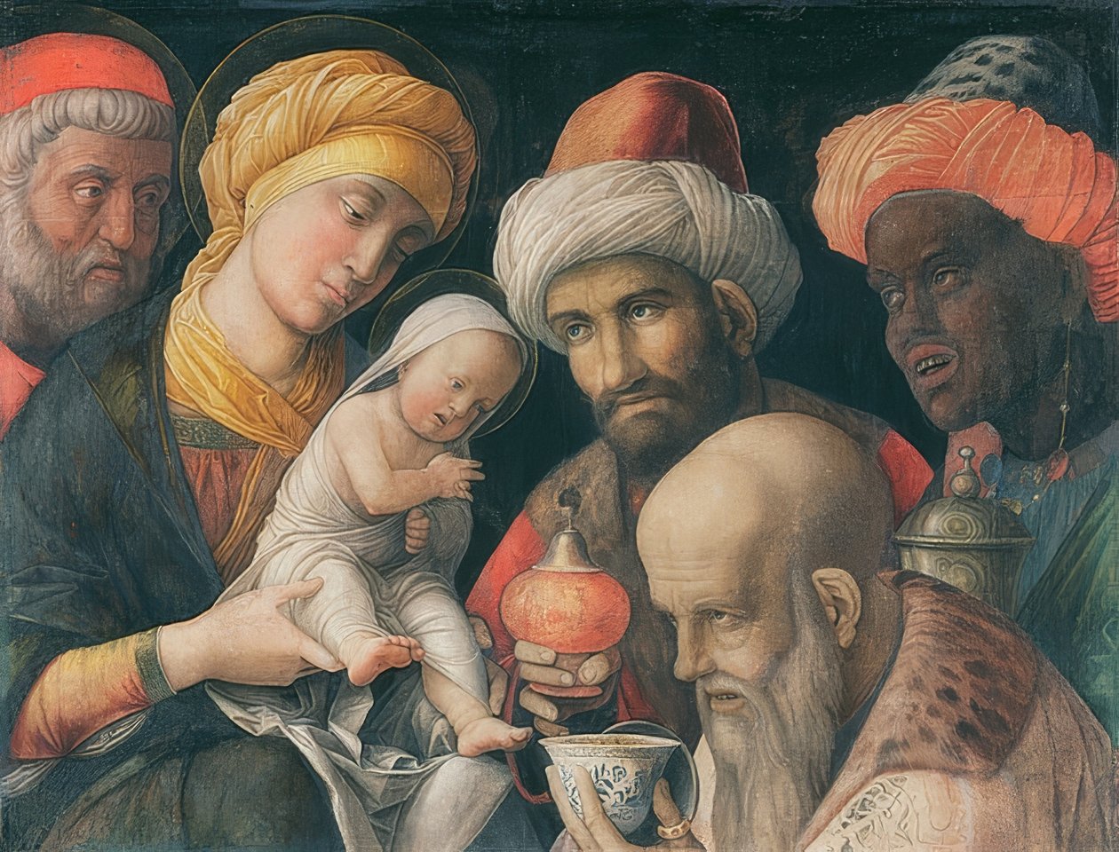 Tillbedjan av Magi. Omkring 1495-1505 av Andrea Mantegna