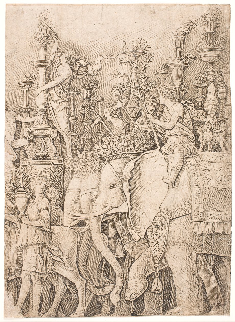 Elefanter som bär facklor av Andrea Mantegna