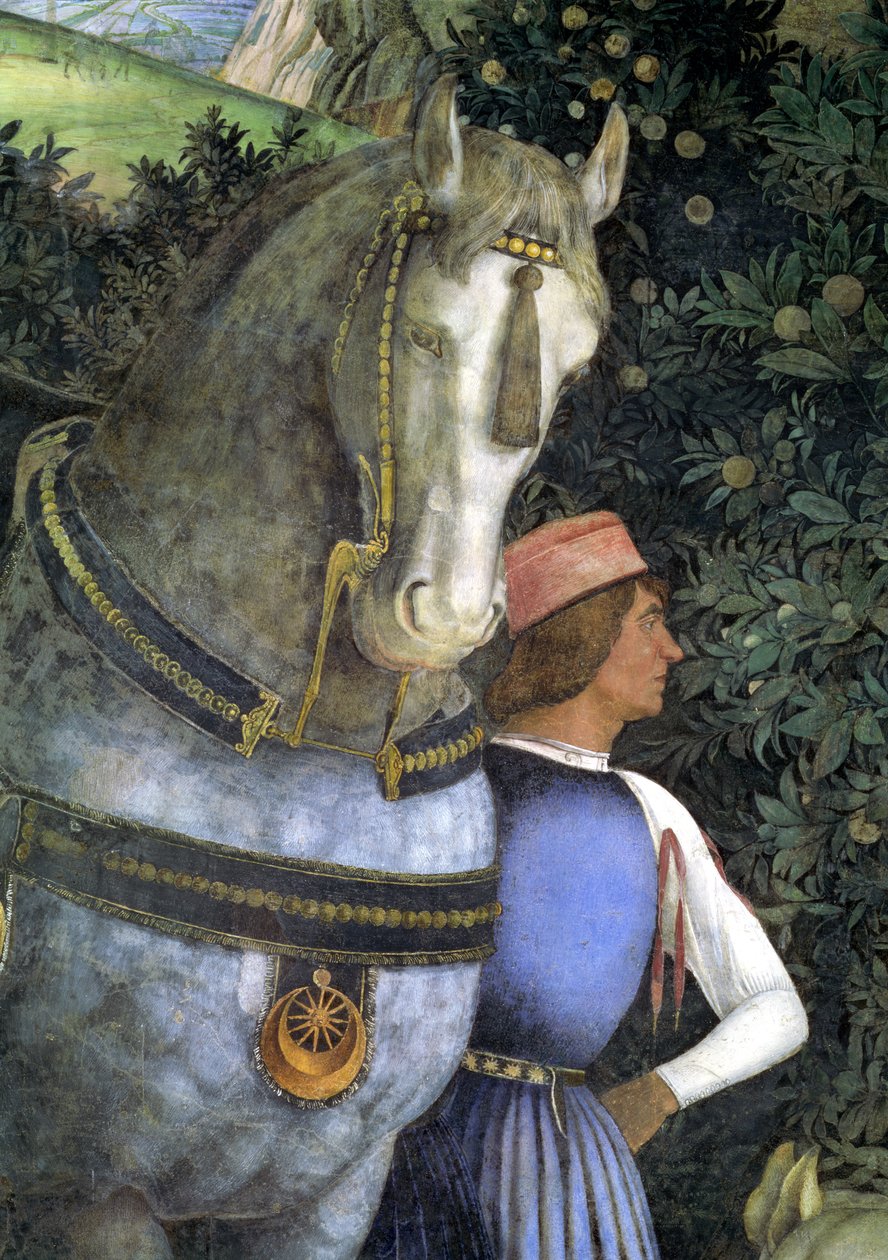 Häst och brudgum, från Camera degli Sposi eller Camera Picta, 1465-74 freskdetalj av 78449 av Andrea Mantegna
