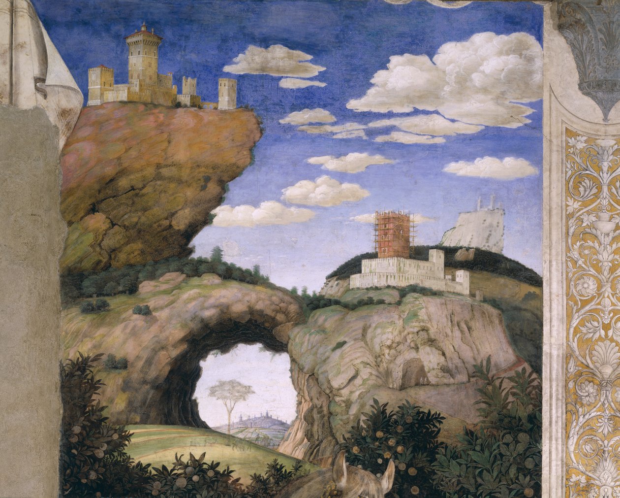 Landskap med ett slott, från Camera degli Sposi eller Camera Picta, 1465-74 (fresk) av Andrea Mantegna