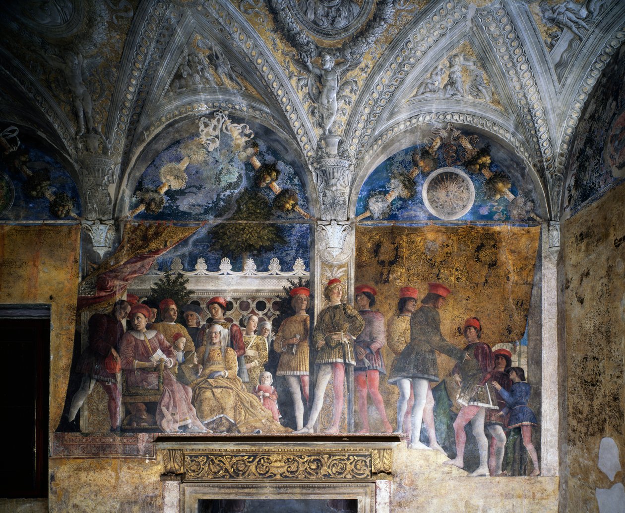 Ludovico Gonzaga, Marsilio Andreasi, Barbara av Brandenburg med sin dotter Paula och Rodolfo Gonzaga av Andrea Mantegna