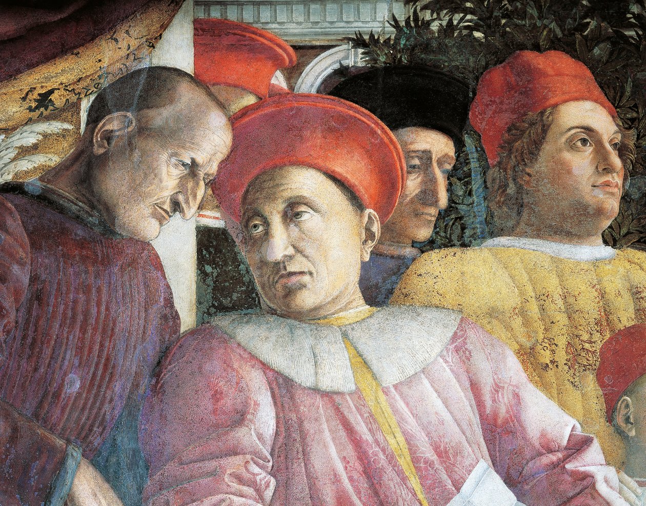 Ludovico Gonzaga och rådgivare Marsilio Andreasi, detalj från Court Wall av Andrea Mantegna