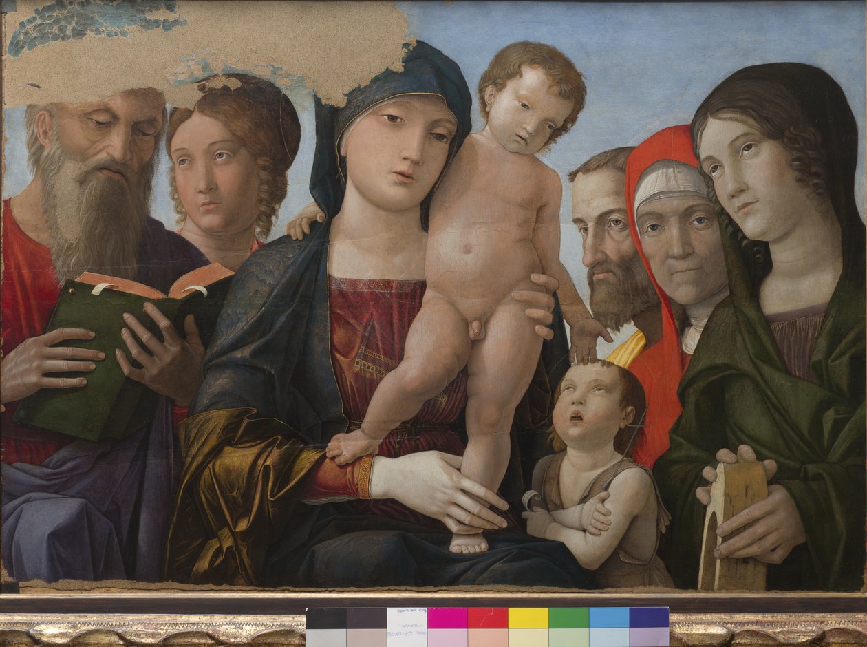 Madonna och barn, St John, St Catherine of Alexandria och andra helgon, 1480-88 av Andrea Mantegna