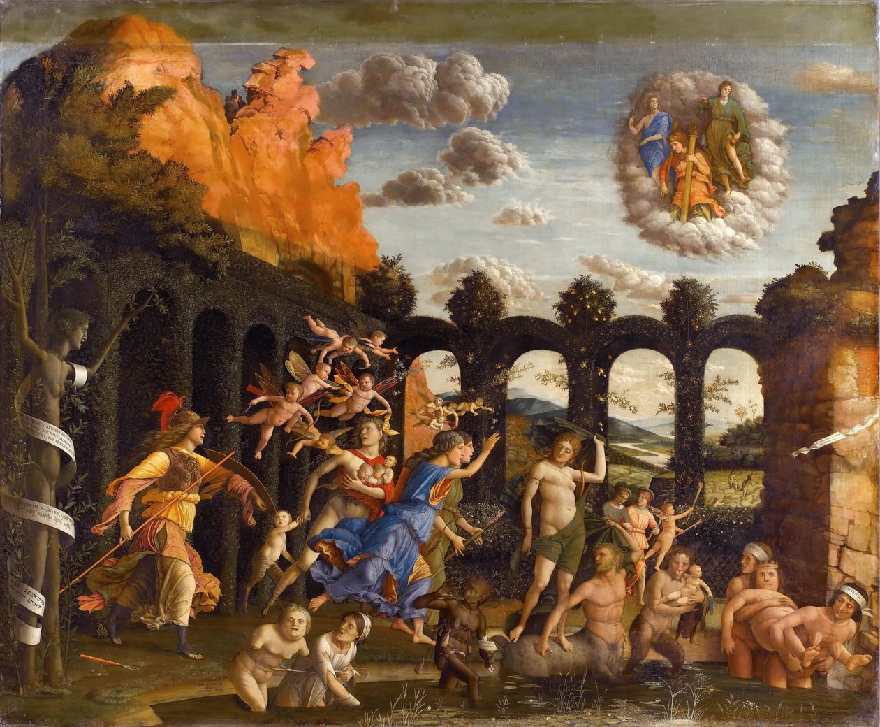 Minerva som driver ut lasterna från dygdens trädgård av Andrea Mantegna
