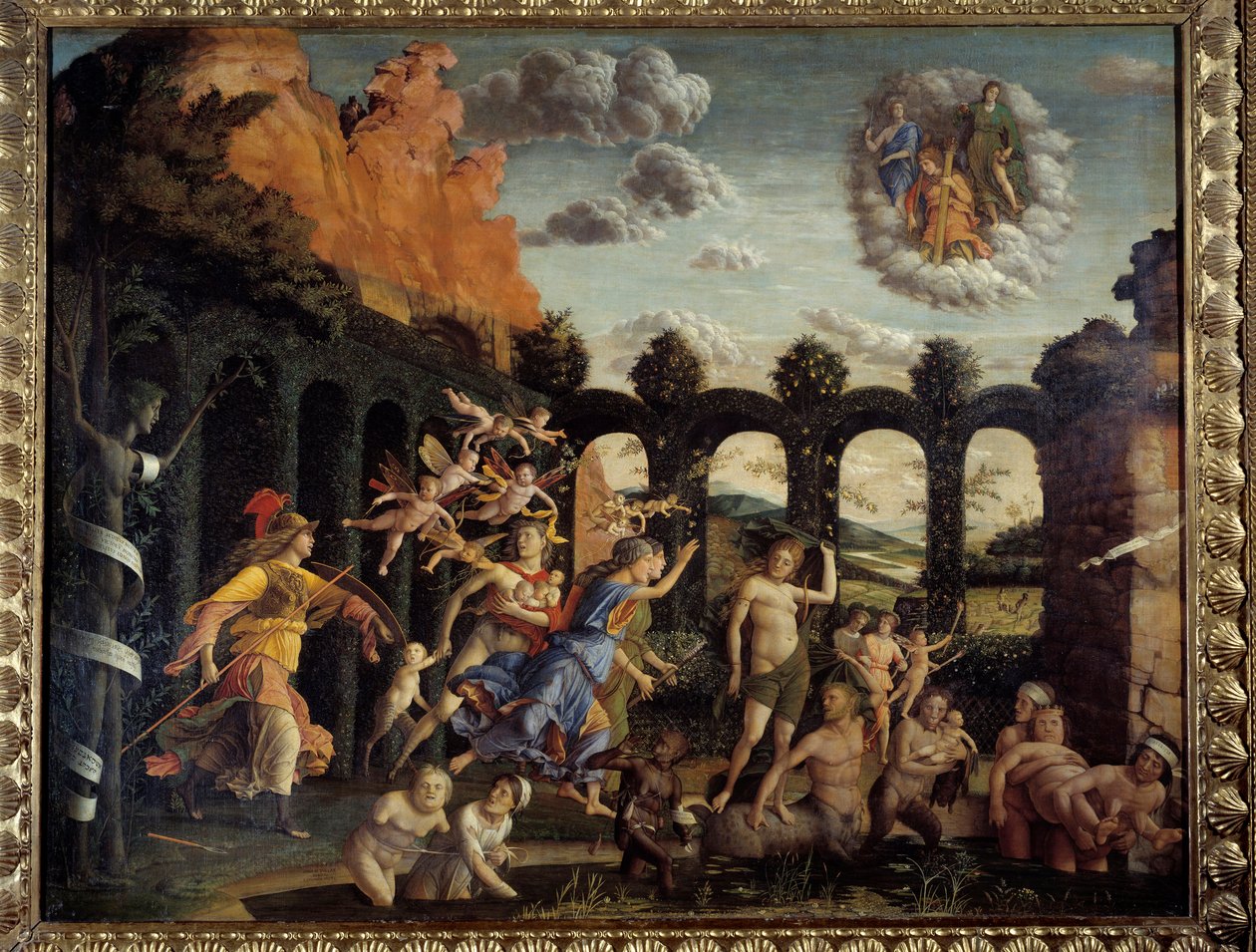 Minerv jagar laster från Vertu-trädgården Målning av Andrea Mantegna (1431-1506) 1400-talets sön. 1,6x1,92 m av Andrea Mantegna