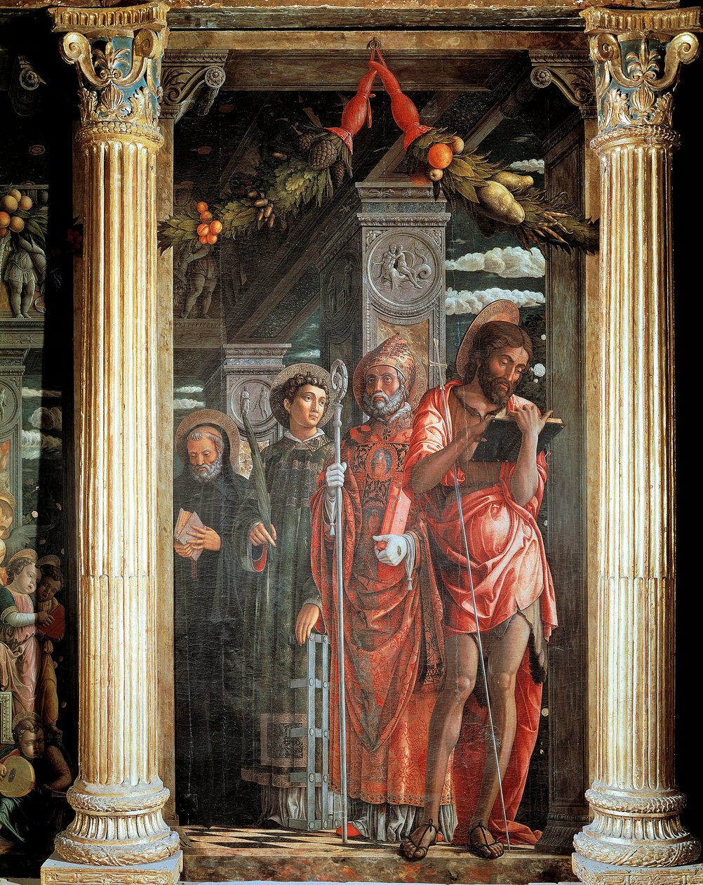Saints John och Lorenzo och två Saints, detalj från San Zeno altartavla av Andrea Mantegna