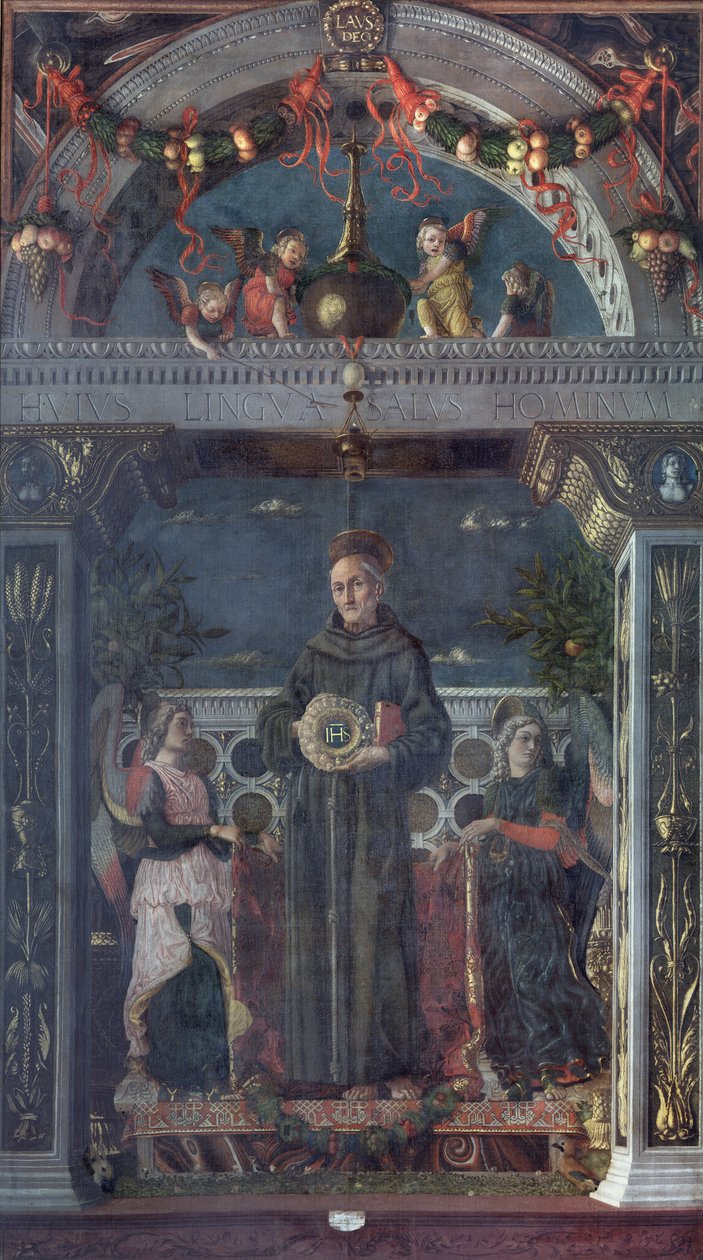 St Bernardino av Siena med änglar av Andrea Mantegna