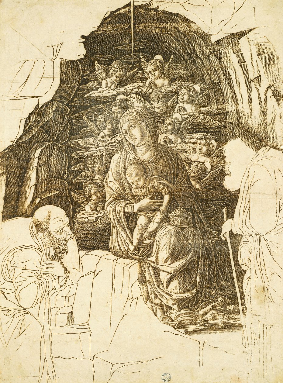Study for Adoration of Magi av Andrea Mantegna (1431-1506), teckning av Andrea Mantegna