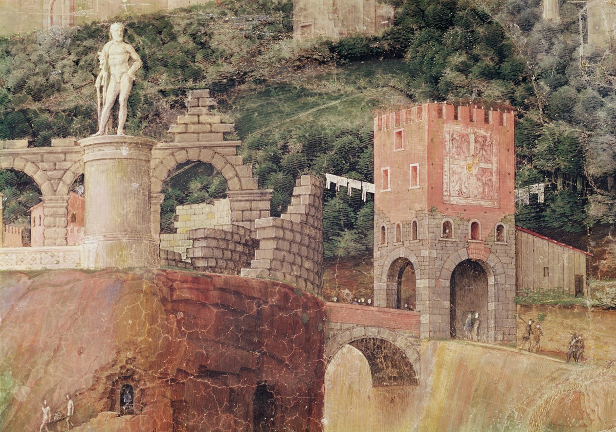 Ankomsten av kardinal Francesco Gonzaga, detalj av bakgrunden som visar en idealiserad vy av Rom, ca 1465-74 (detalj av 78457, 78449) av Andrea Mantegna