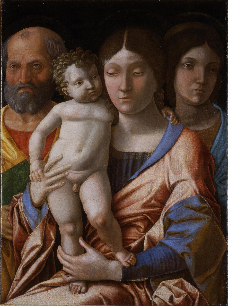 Den heliga familjen med ett helgon, 1495. av Andrea Mantegna