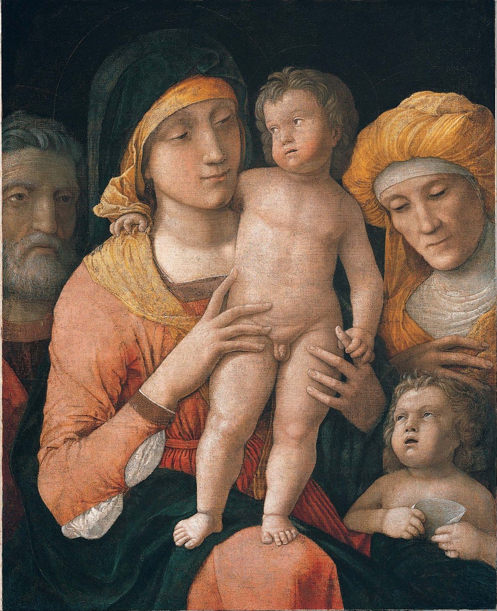 Madonnan och barnet med helgonet Josef, Elisabet och Johannes Döparen av Andrea Mantegna