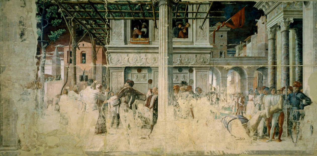 Martyrskapet och transporten av den avhuggna kroppen av Saint Christopher, c.1448-57 av Andrea Mantegna
