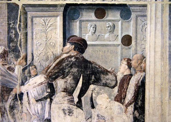 The Martyrdom of St. Christopher, detalj av åskådarna, c.1450-56 av Andrea Mantegna