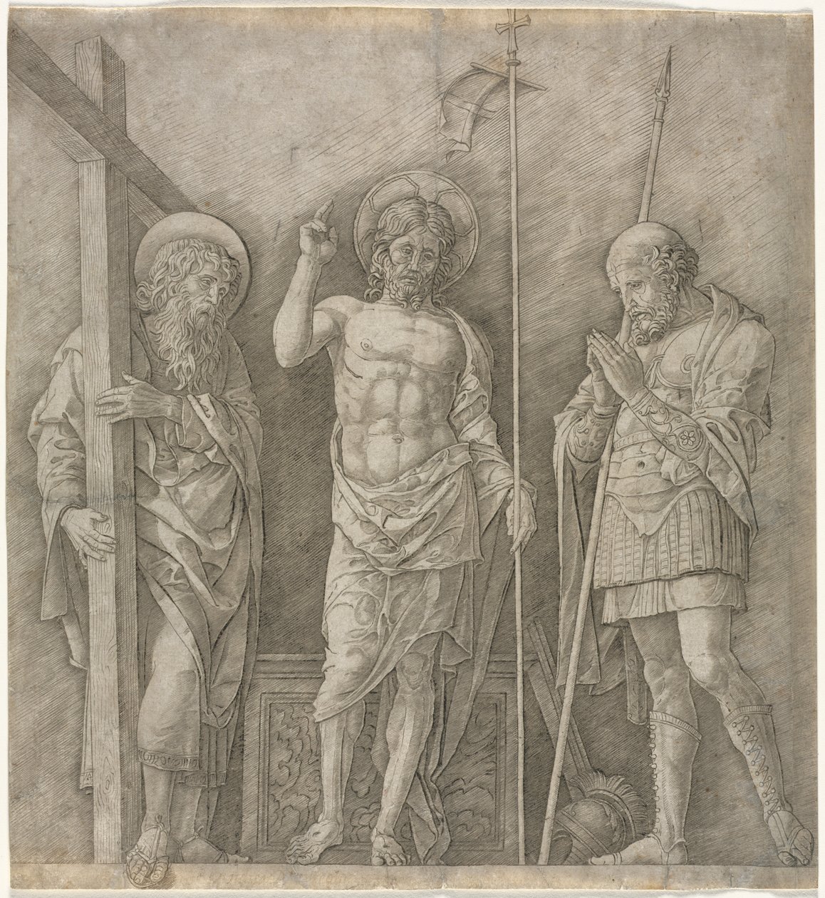 Den uppståndne Kristus mellan St Andrew och Longinus av Andrea Mantegna