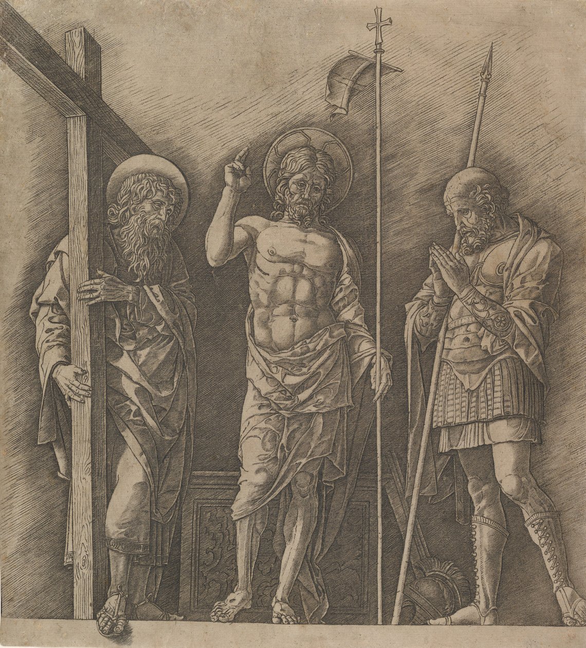 Den uppståndne Kristus mellan Saint Andrew och Saint Longinus, ca. 1472. av Andrea Mantegna