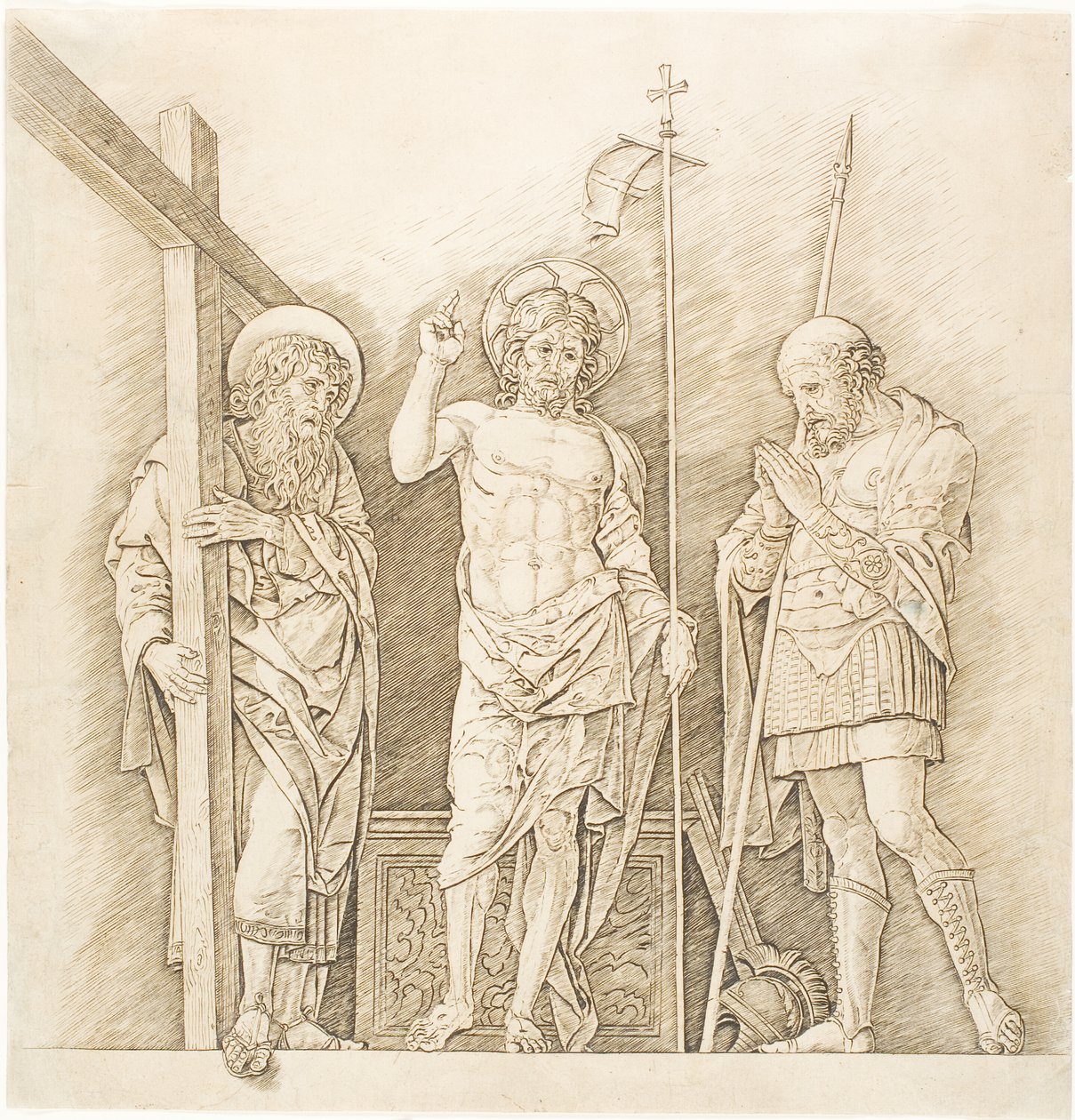 Den uppståndne Kristus mellan de heliga Andreas och Longinus av Andrea Mantegna