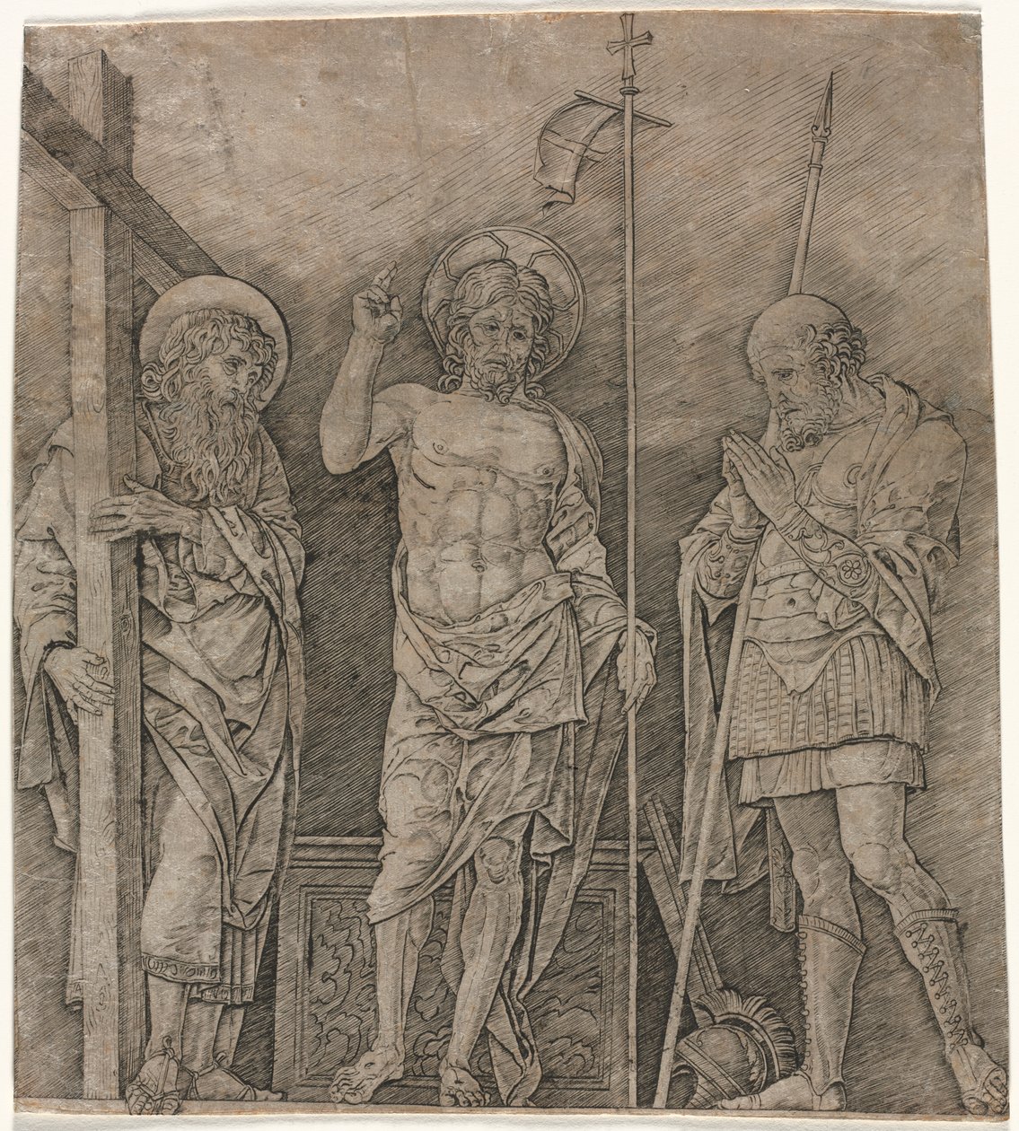 Den uppståndne Kristus mellan St Andrew och Longinus av Andrea Mantegna