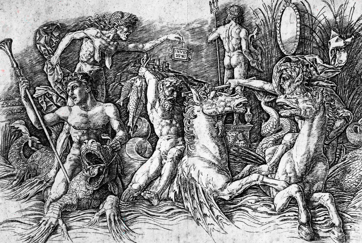 Slaget vid Havsgudarna, av Andrea Mantegna (1431-1506), gravyr. Detalj. av Andrea Mantegna