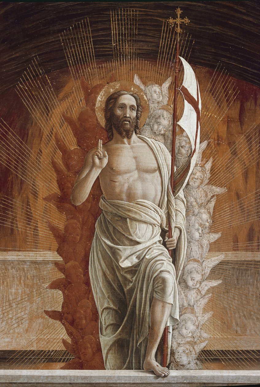 Uppståndelsen Jesus Kristus. Detalj av predellen av altartavlan i San Zeno (tempera på panel av Andrea Mantegna