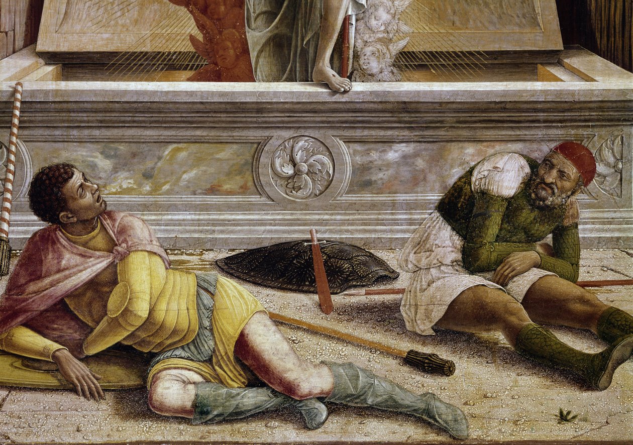 Uppståndelsen, detalj av predellen av altartavlan i San Zeno (tempera på trä av Andrea Mantegna