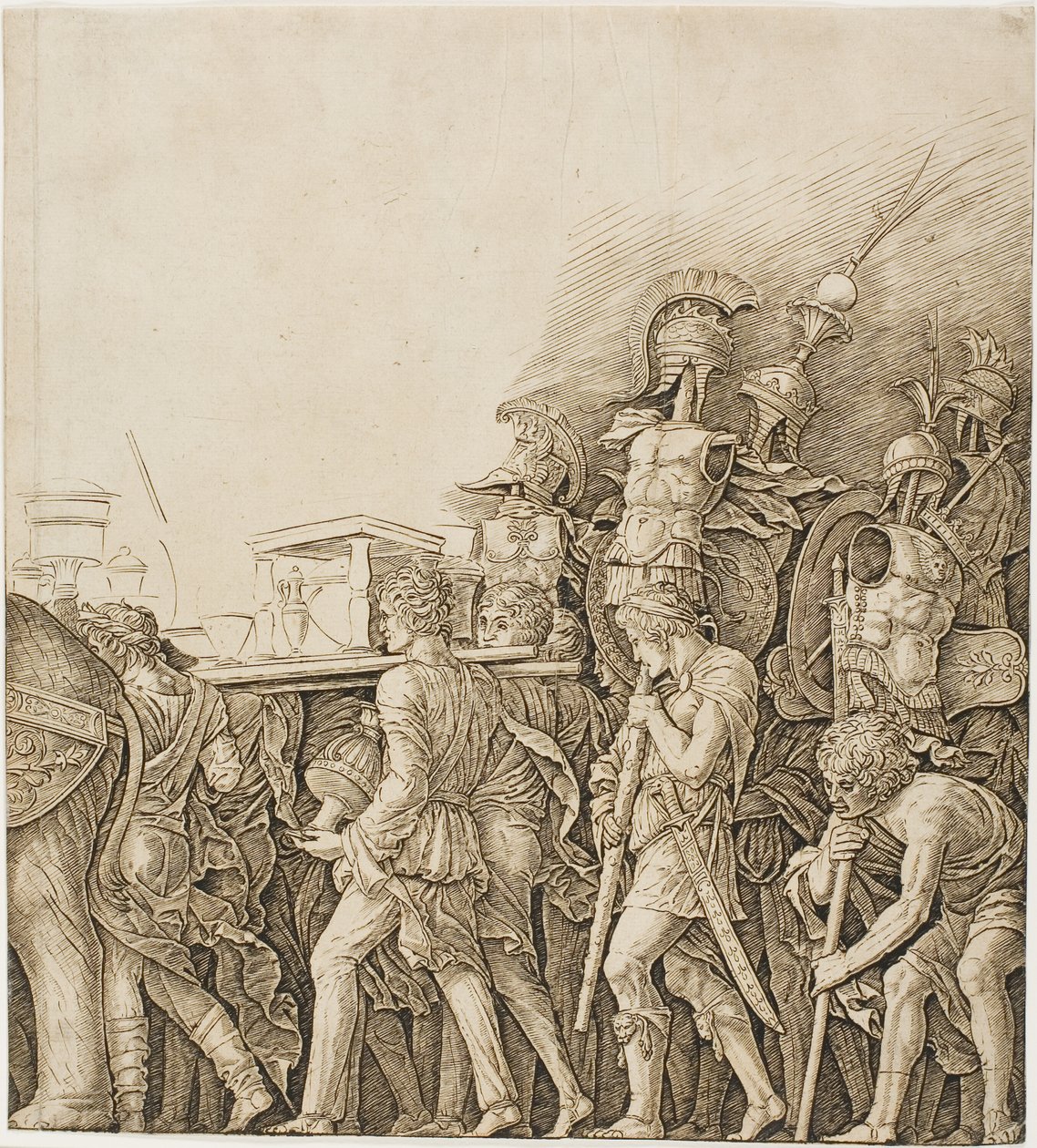 Triumf av Caesar: Soldater som bär troféer av Andrea Mantegna