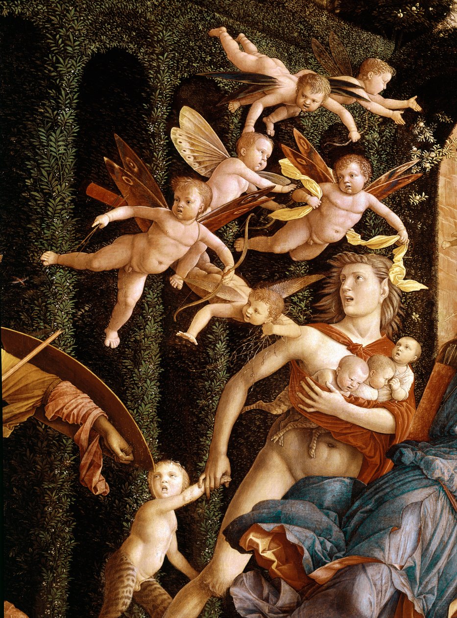 Dygdernas triumf (Minerva utvisar lasterna från dygdens trädgård), detalj (olja på duk av Andrea Mantegna