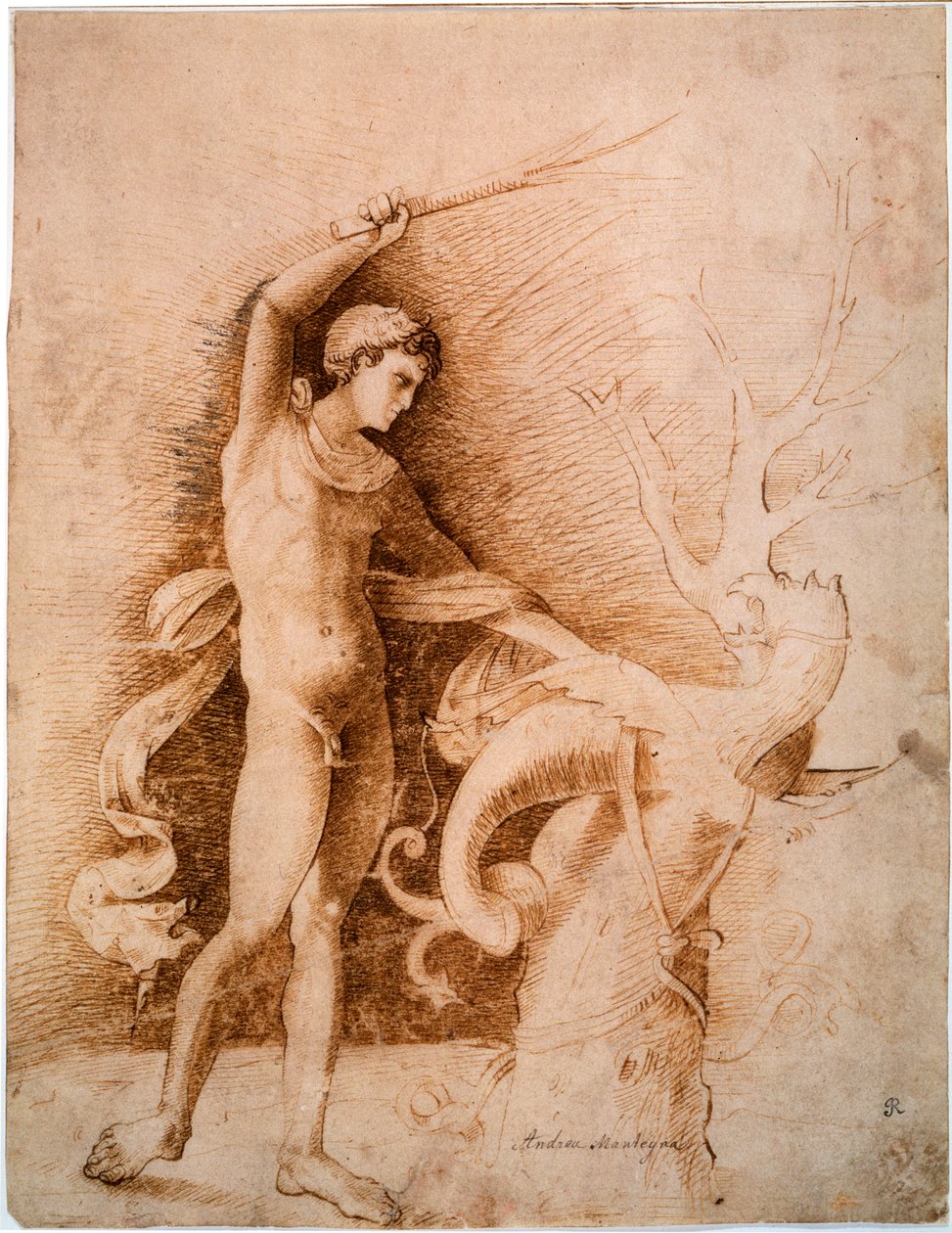 Ung man som slåss mot draken, sent 1400-tal av Andrea Mantegna
