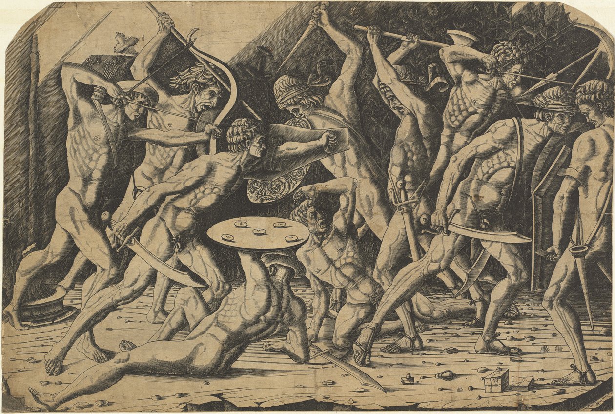 Slaget om nakna män av Andrea Mantegna or School after Antonio del Pollaiuolo