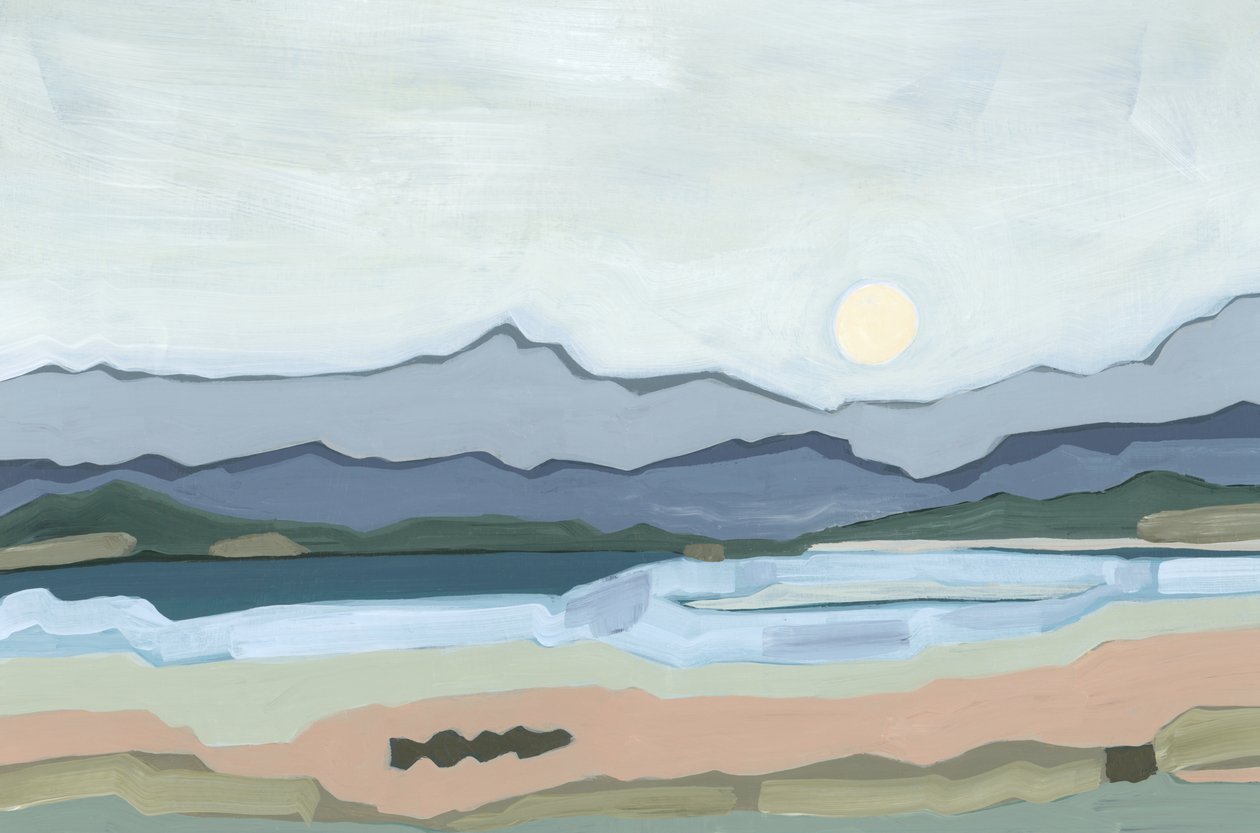 Moonrise over the valley, 2023 (akryl på papper) av Andrea Mejia
