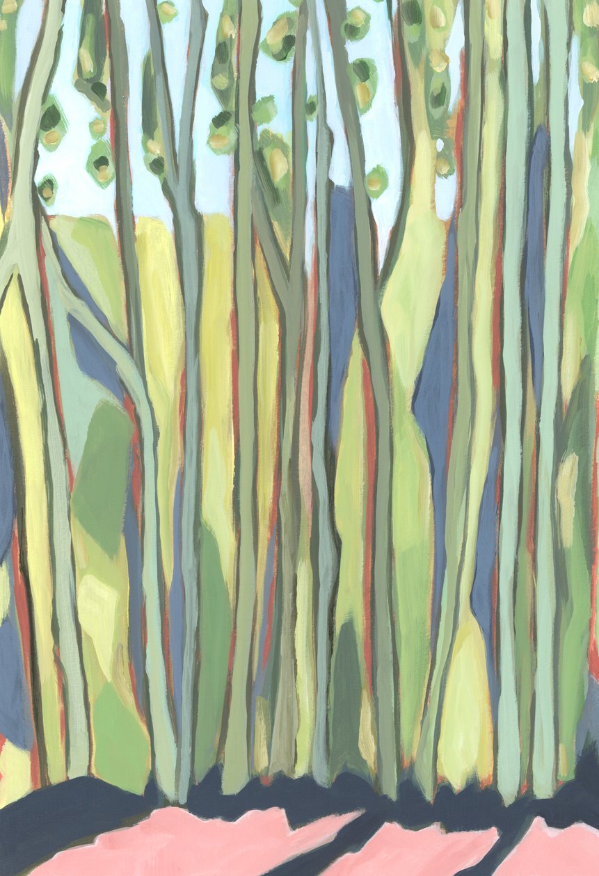 Morgon i skogen, 2024 (akryl på papper) av Andrea Mejia