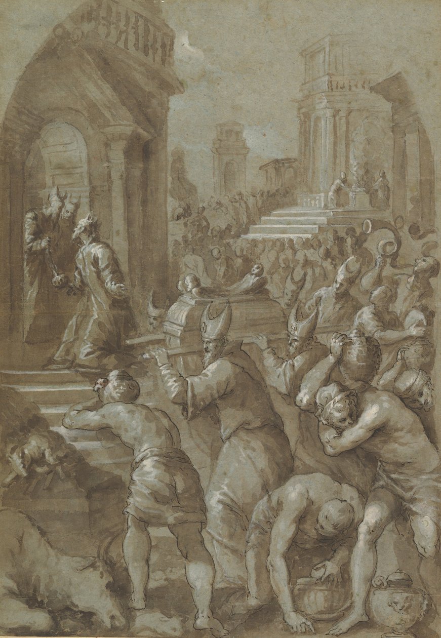 Kung Salomo ser förbundsarken föras till templet, 1604. av Andrea Michieli