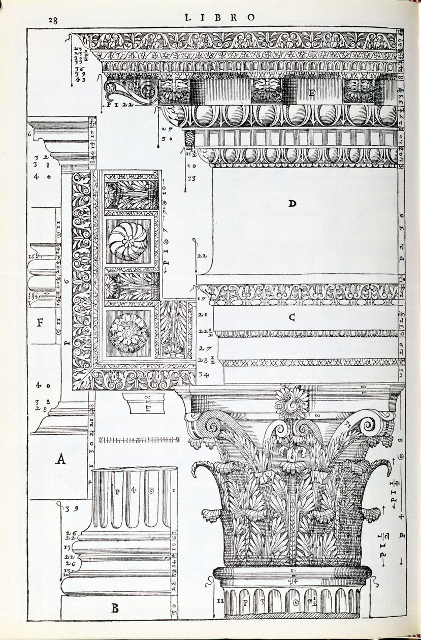 Dekorativa detaljer från Trajanus Tempio, illustration från en faksimilkopia av 
