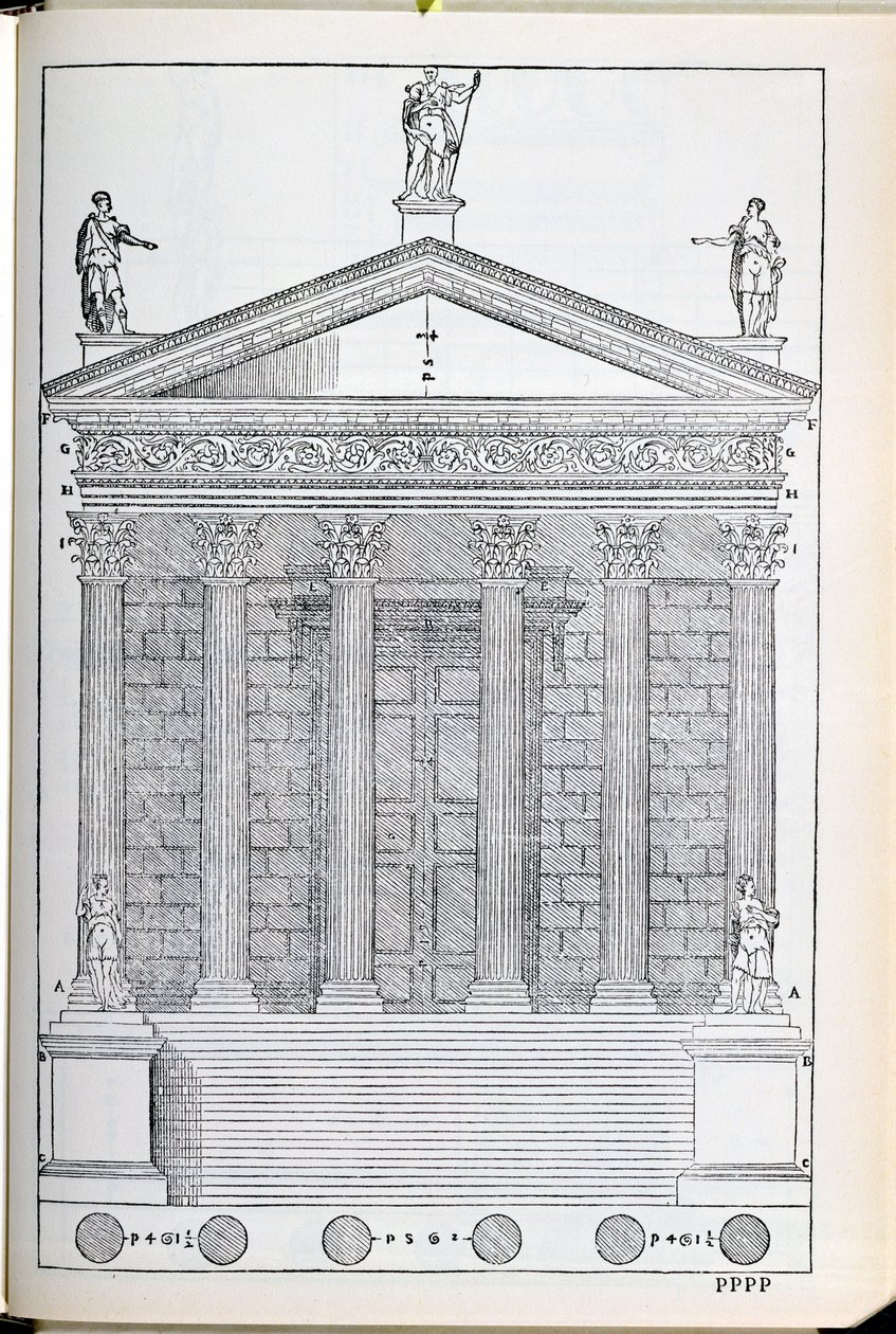 Förhöjning av templet i Nimes, illustration från en faksimilkopia av "I Quattro Libri dell