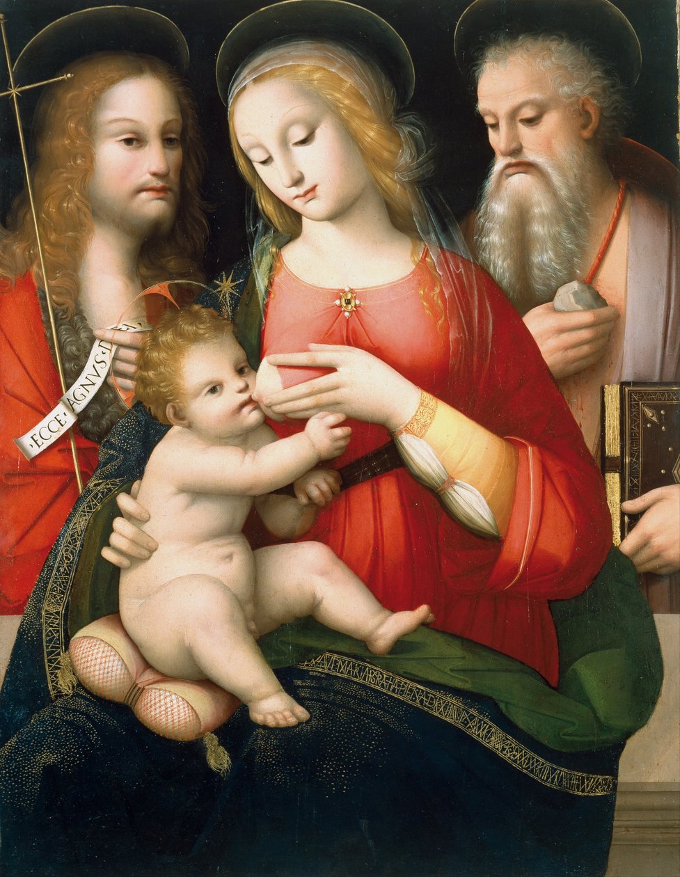 Madonna med barnet och de heliga Johannes Döparen och Hieronymus, tidigt 1500-tal av Andrea Piccinelli