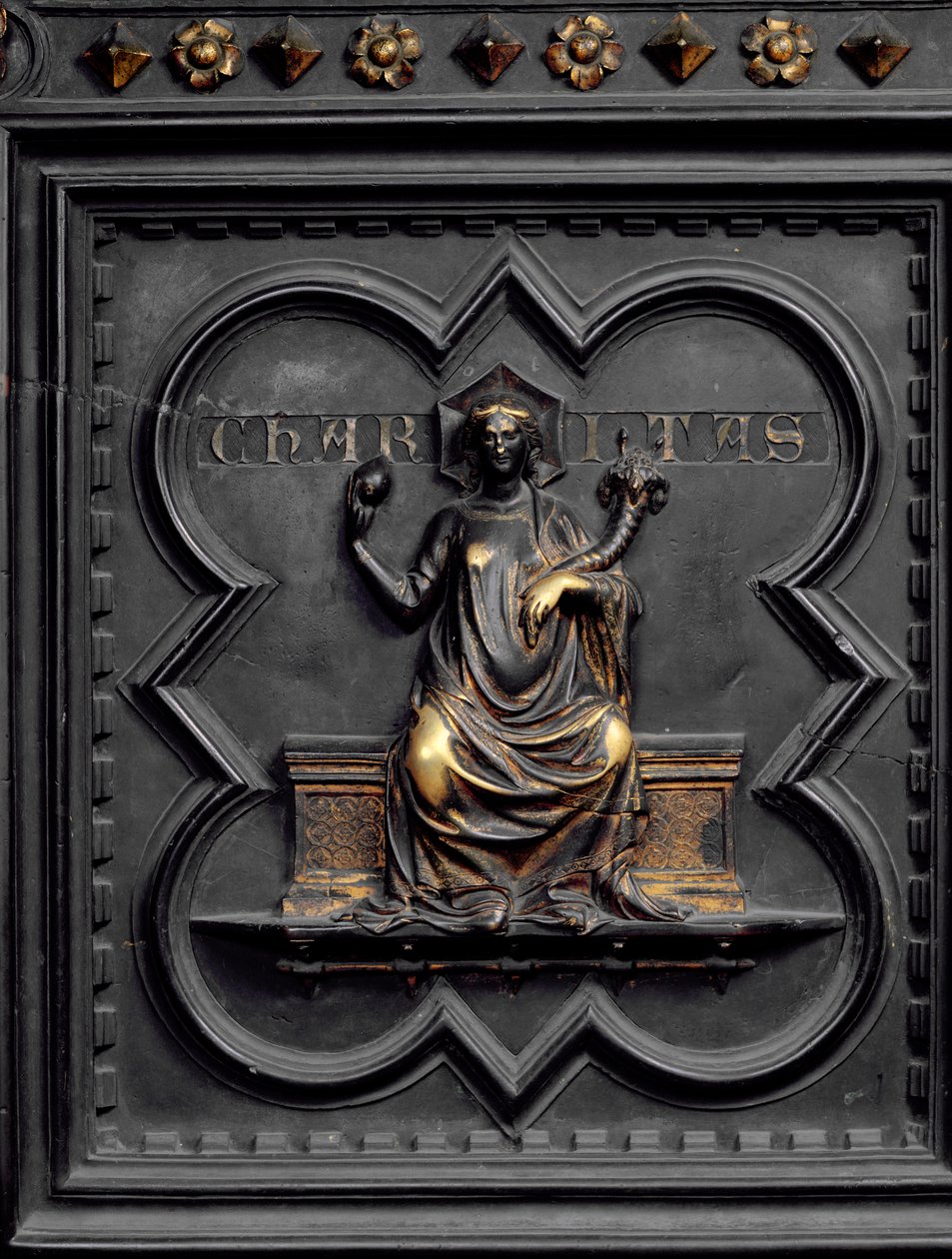 Välgörenhet, panel C i södra dörrarna till dopkapellet i San Giovanni, 1336 (brons) av Andrea Pisano