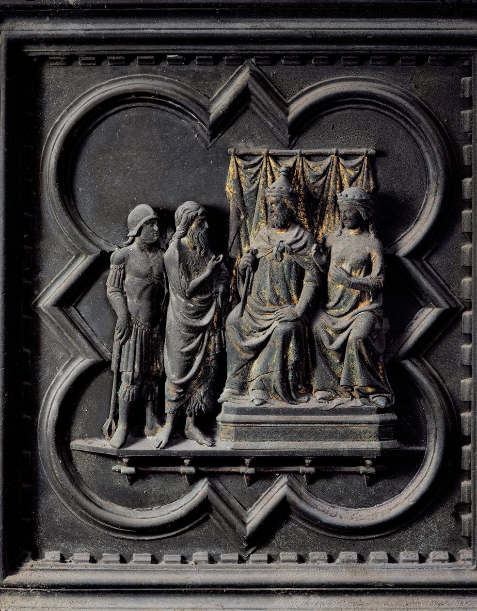 Johannes Döparen tillrättavisar kung Herodes (21 f.Kr.-39 e.Kr.), elfte panelen på södra dörren i San Giovannis dopkapell, 1336 (brons) av Andrea Pisano