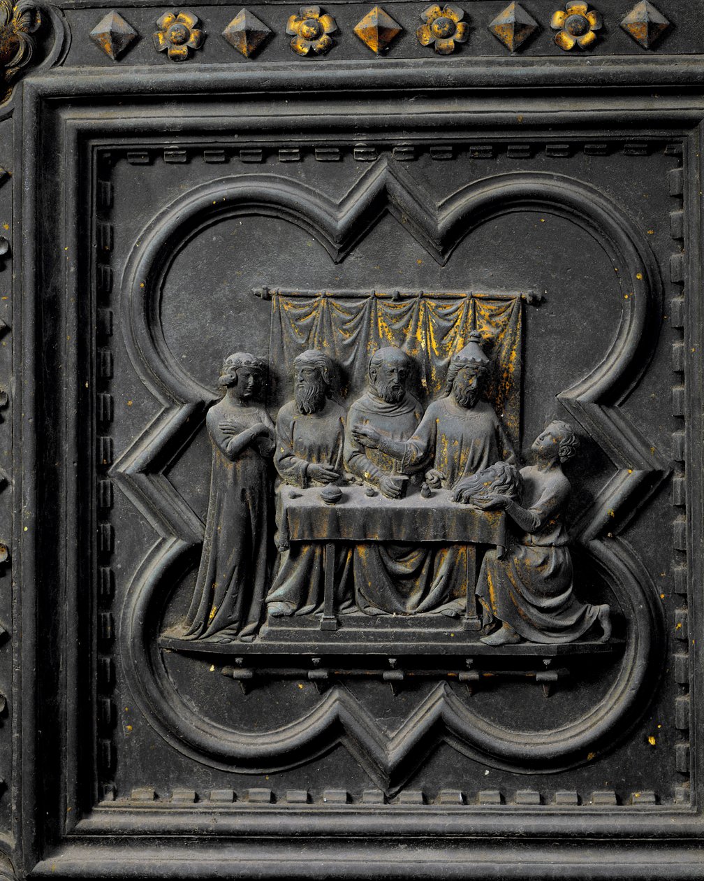 Framställningen av Johannes döparens huvud till kung Herodes (21 f.Kr.-39 e.Kr.), sjuttonde panelen i de södra dörrarna i San Giovannis dopkapell, 1336 (brons) av Andrea Pisano