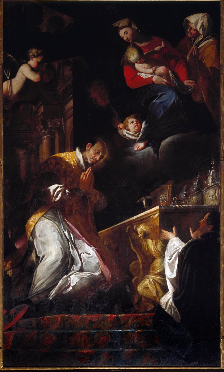 Representation av San Francesco Borgia (Saint Francois Borgia) (1510-1572) Jesuite och spanska helgonmålning av Andrea Pozzo (1642-1709) Genes, Church of Santi Andrea e Ambrogio av Andrea Pozzo