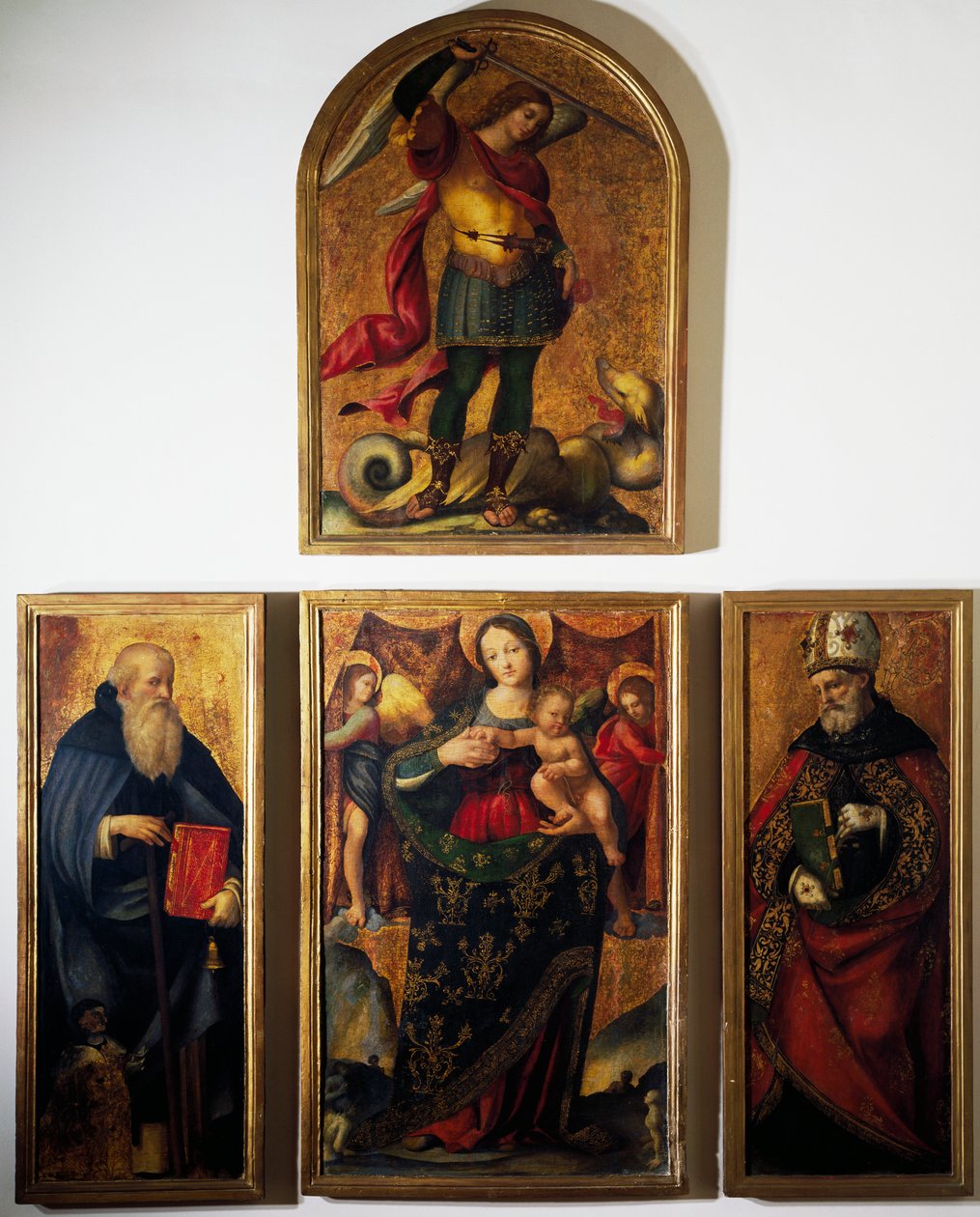 Polyptyk med Madonna och helgon, av Andrea Sabatini da Salerno (1480-1530), målning på trä. av Andrea Sabatini