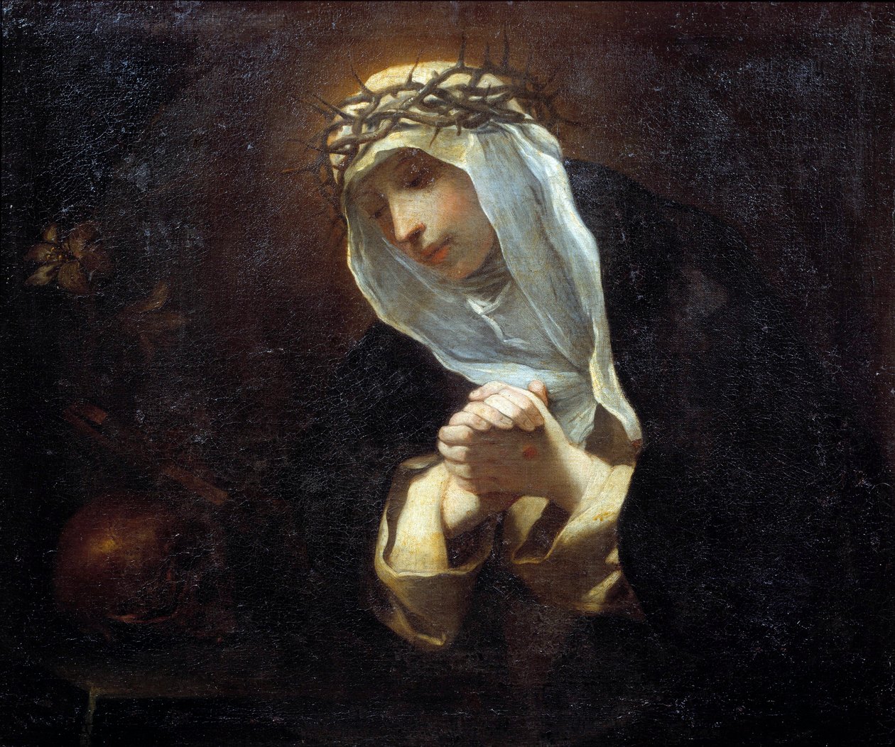 Representation av Saint Catherine of Siena (1347-1380) (olja på duk) av Andrea Sacchi